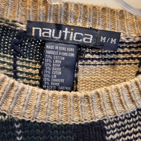 Vintage Y2K Nautica Men's Multicolor Plaid Crewneck Cotton Sweater Size Medium - Picture 4 of 5